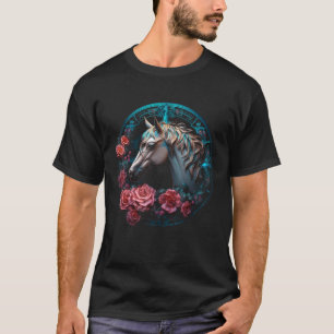Camiseta Trabalho de arte de Cavalo Flores Animais