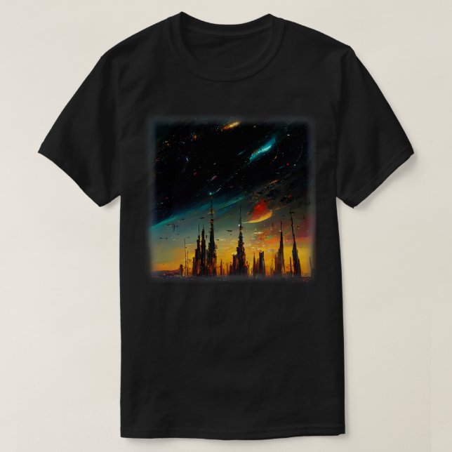 Camiseta Trabalho de arte de Cidade Espacial (Frente do Design)