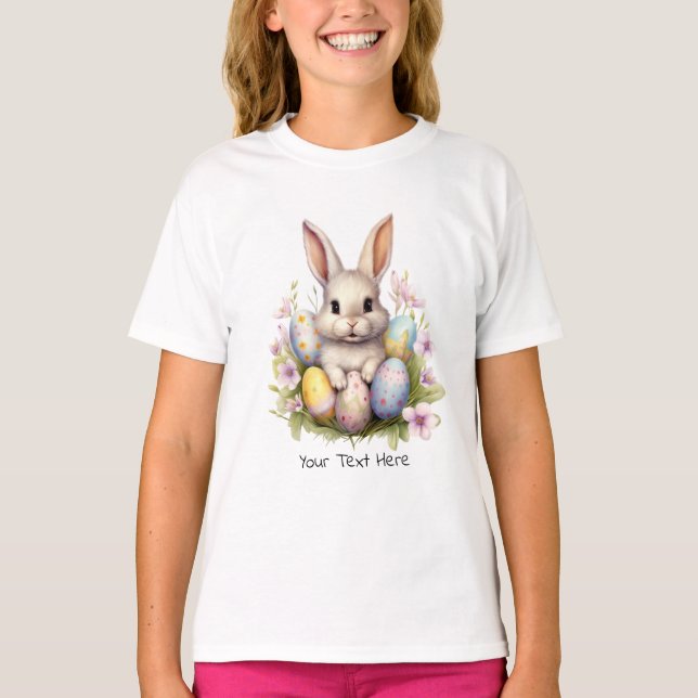 Camiseta Trabalho de arte de Coelhinhos de Páscoa e Ovos de (Frente)