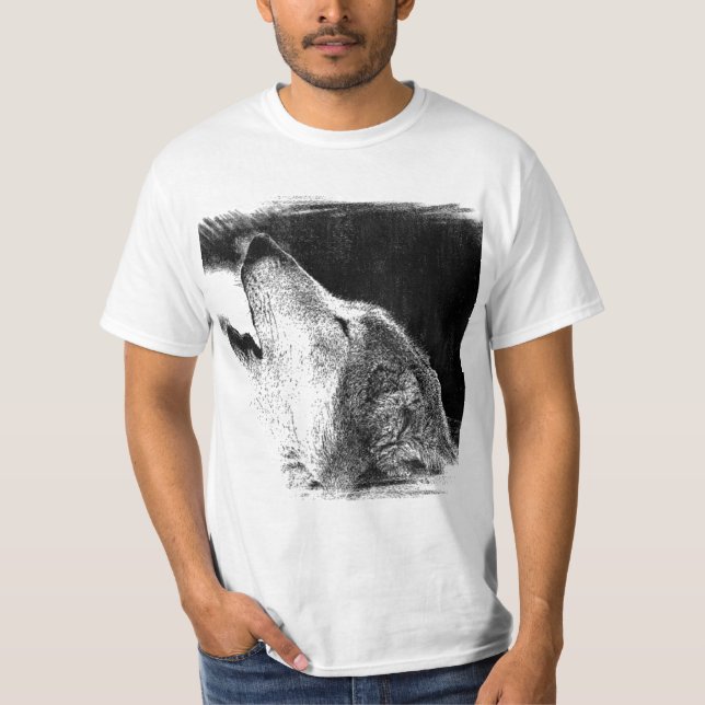 Camiseta Trabalho de arte de desenho do lobo da Cinza branc (Frente)