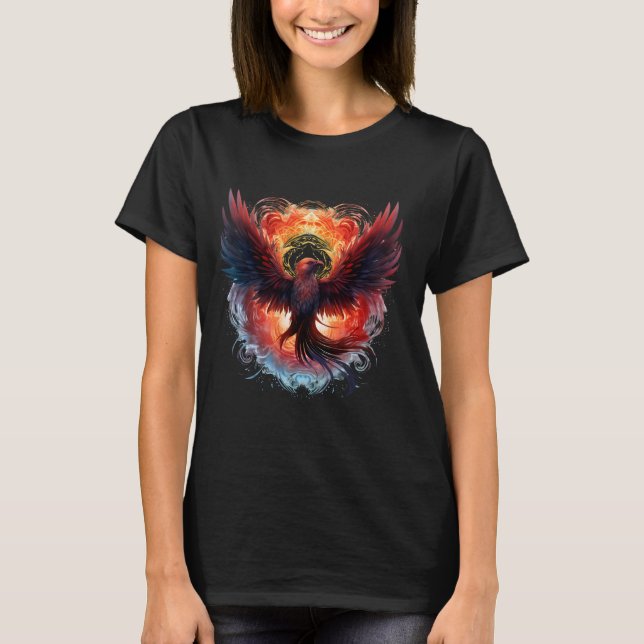 Camiseta Trabalho de arte de pássaro mítico Phoenix Rejuv d (Frente)