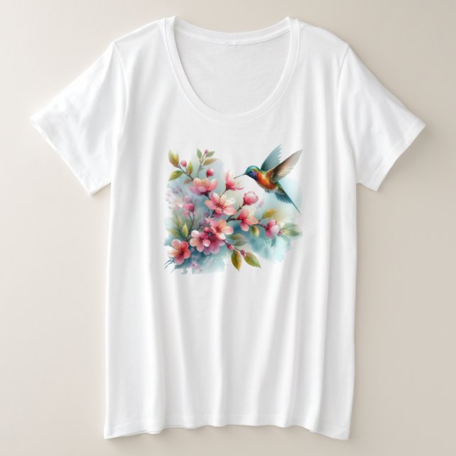 Camiseta Trabalho de arte de pássaro-primavera (Frente do Design)