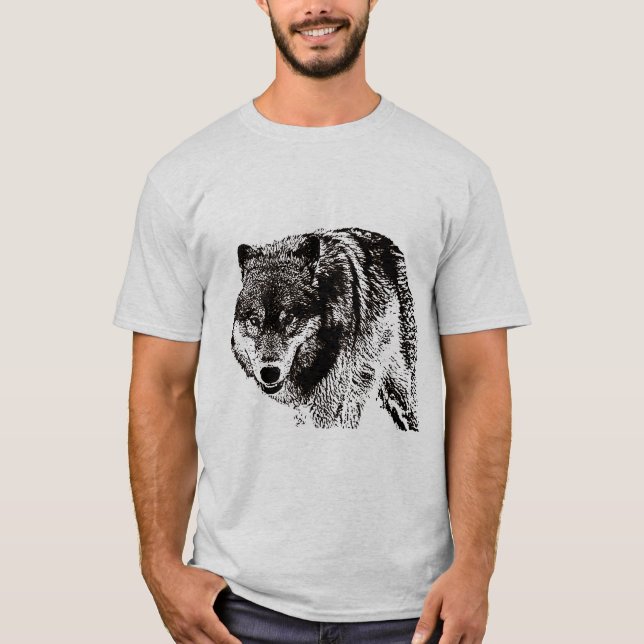 Camiseta Trabalho de arte de Preto e Branco do Lobo Selvage (Frente)