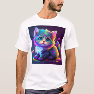 Camiseta Trabalho de arte Digital Gato Colorido - 79827