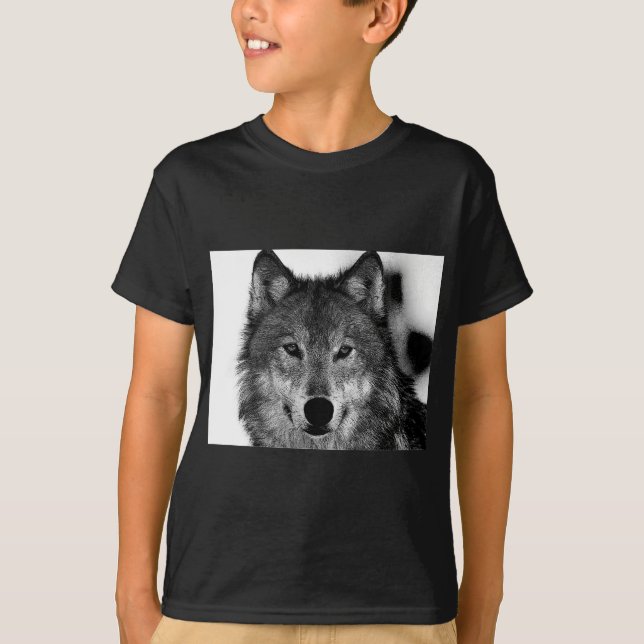 Camiseta Trabalho de arte do Lobo Negro e Branco (Frente)