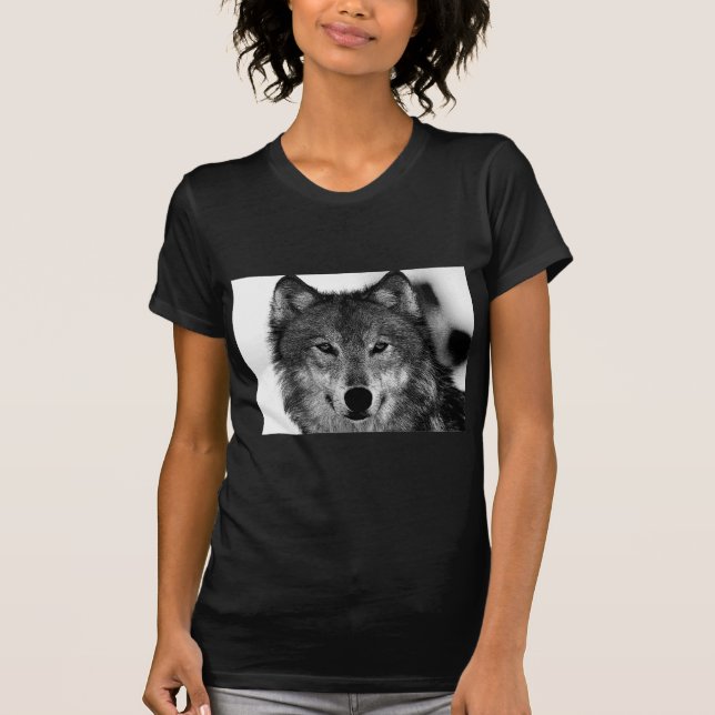 Camiseta Trabalho de arte do Lobo Negro e Branco (Frente)