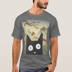 Camiseta Trabalho de arte Kawaii Cat Cerejeira Japonesa Aes