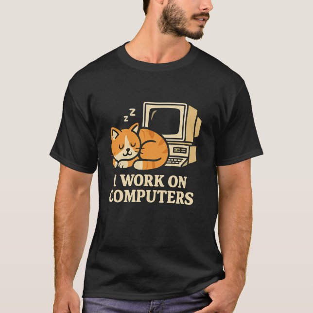 Camiseta Trabalho Em Computadores Engraçado Gato Lover Kitt (Frente)