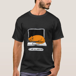 Camiseta Trabalho em Computadores Engraçados Gato Cute Tech