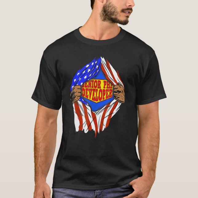 Camiseta Trabalho Herói do Programador Php do Super Mais ve (Frente)