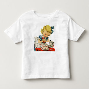 Camiseta Trabalhos de arte retros do gato do bolo da menina