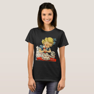 Camiseta Trabalhos de arte retros do gato do bolo da menina