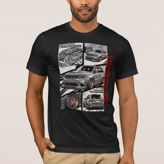 Camiseta Trackhawk Supercharged V8 JDM Painel de Mangá (Frente)