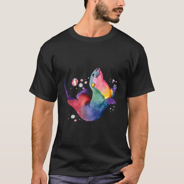 Camiseta Traço Colorido de Lontra Marítima (Frente)