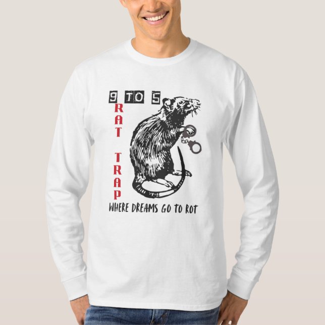Camiseta Traço de 9 a 5 Ratos Anti-Trabalho em Algemas (Frente)