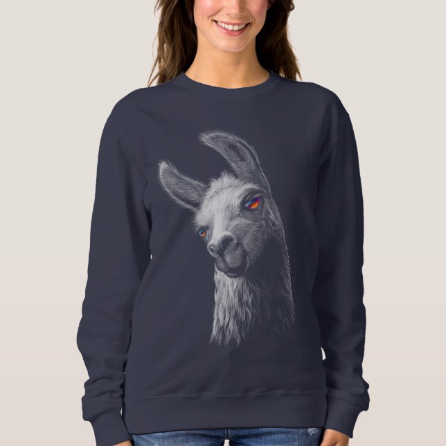 Camiseta Traço de Cabeça de Retrato Llama com Fundo Preto (Frente)