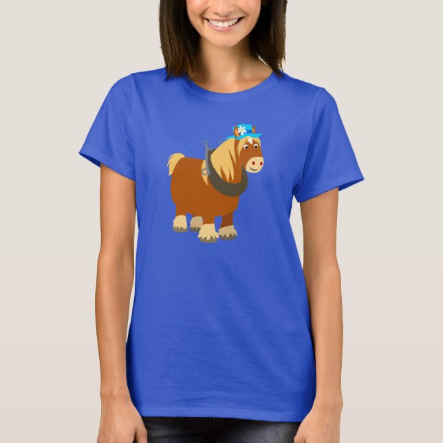 Camiseta Traço de Cartoon Bonito Mulheres de Cavalo Breton  (Frente)
