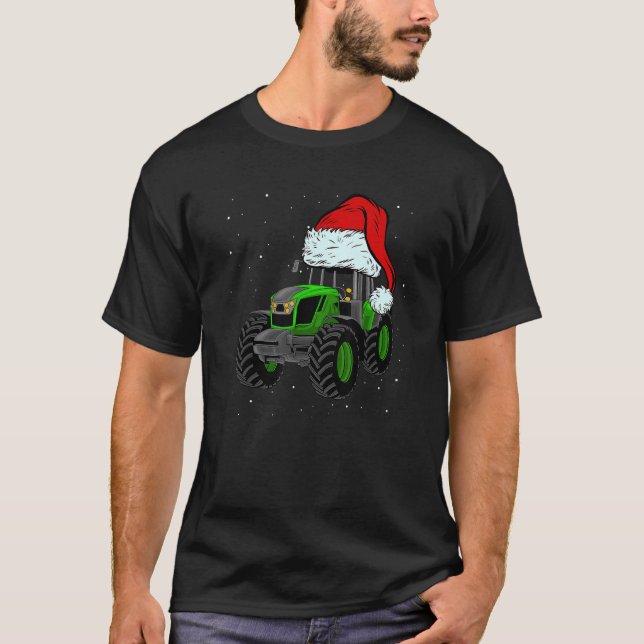Camiseta Tractor Santa Hat Christmas Farmer Family  Farming (Frente)