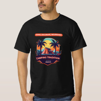 Camiseta Tradição de Camping: Aventura Sunset Sob PalmTree