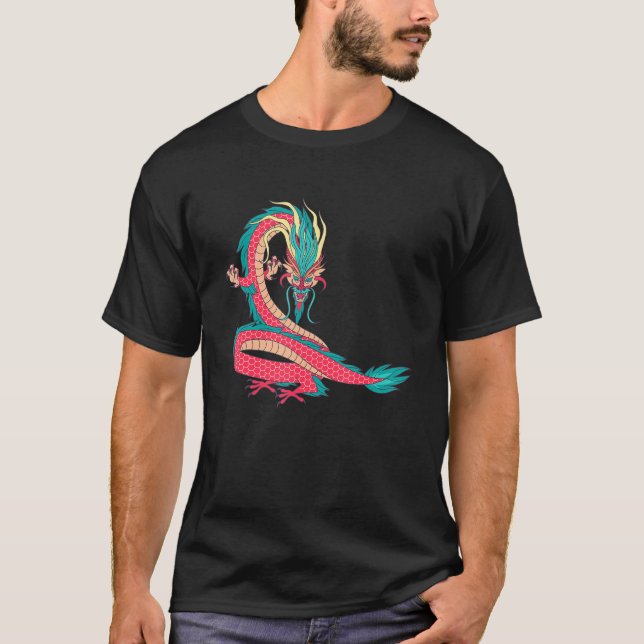 Camiseta Tradicional Chinês Dragão - Símbolo de Potência e  (Frente)