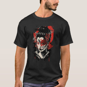 Camiseta Tradicional Geisha Samurai Máscara Guerra da Espad