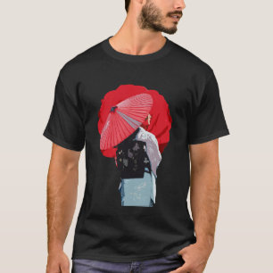 Camiseta Tradicional Vermelho Gueixa Kimono Arte Gráfica