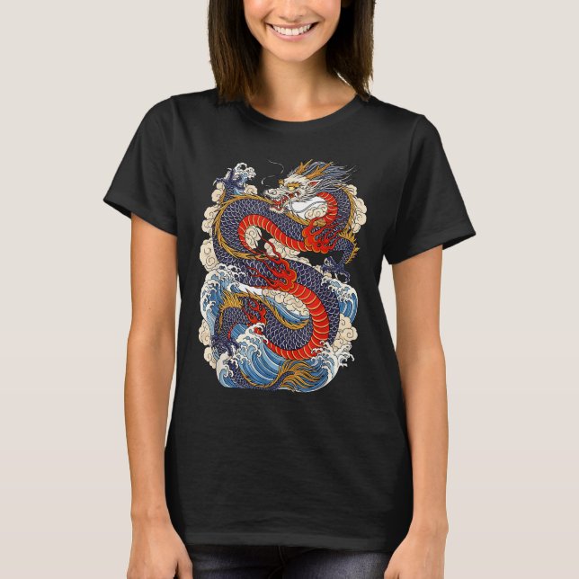 Camiseta Traditional Chinese Dragon East Asia Dragon Ukiyoe (Frente)