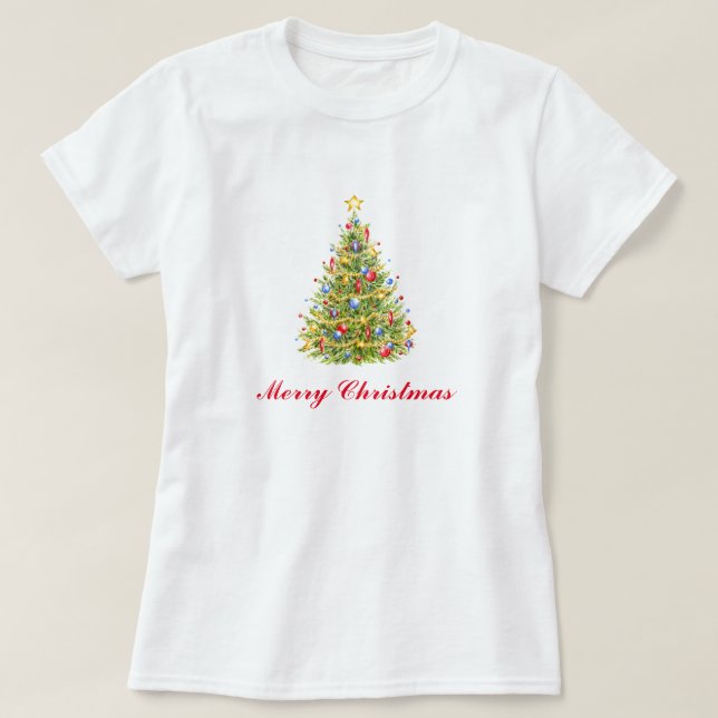 Camiseta Traditional Christmas Tree Greeting Card (Frente do Design)