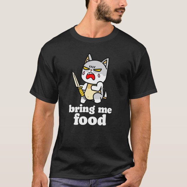Camiseta Traga-me Comida   Gato Faminto Com Faca (Frente)