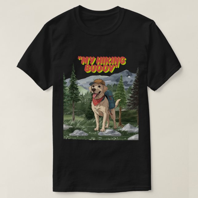 Camiseta Trail Buddy – Hiking Labrador Adventure (Frente do Design)