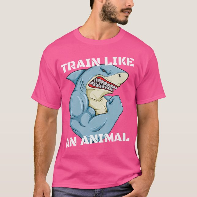 Camiseta Train Like An Animal Shark Weightlifting Muscle Fi (Frente)