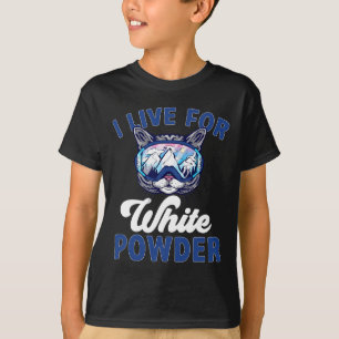 Camiseta Traje De Esqui Gato Eu Vivo Para Pó Branco Nórdico