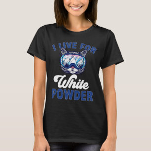 Camiseta Traje De Esqui Gato Eu Vivo Para Pó Branco Nórdico