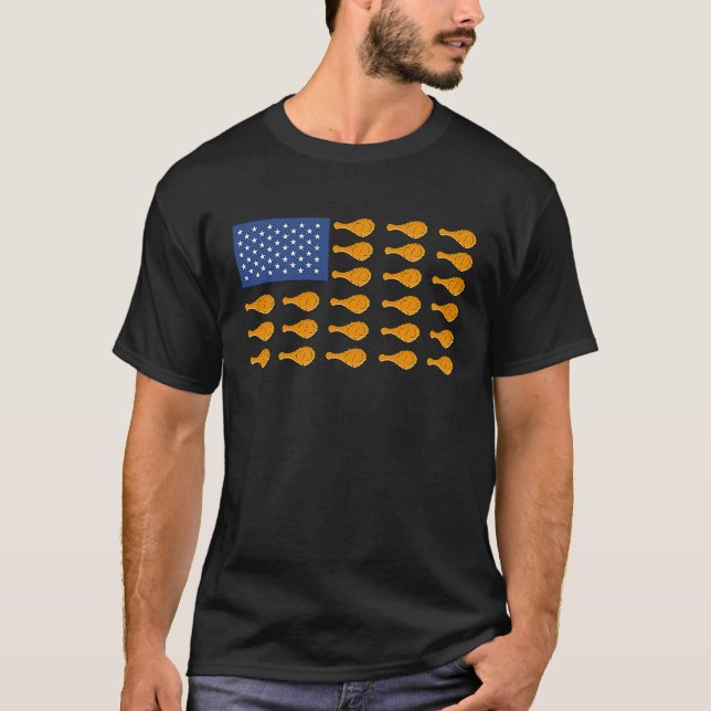 Camiseta Traje de frango frito da bandeira dos EUA Fast Foo (Frente)