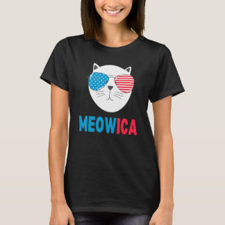 Camiseta Traje de Gato 4 de Julho de 2022 Meowica Homens Mu