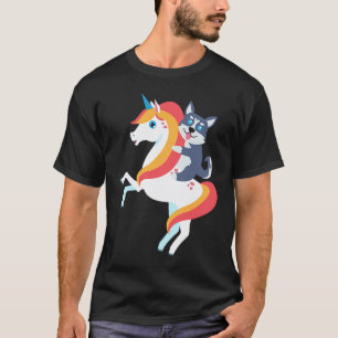 Camiseta Traje de Halloween de Cachorro Fofo Husky Montando