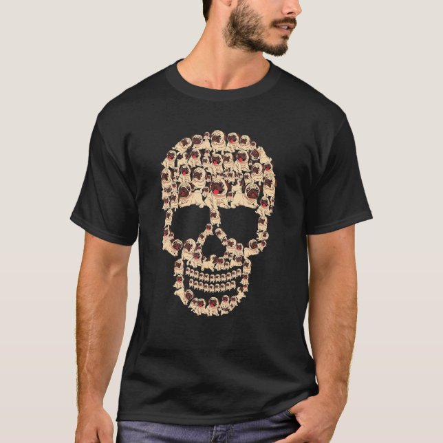 Camiseta Traje de Halloween de Esqueleto de Cachorro Pug Ca (Frente)