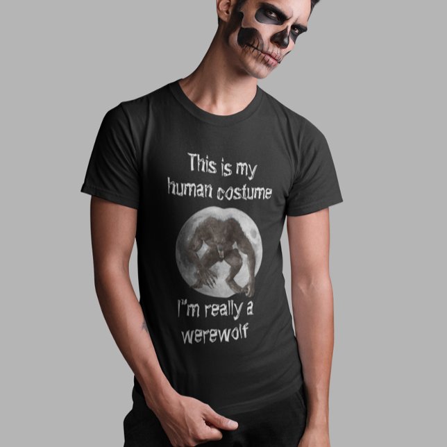 Camiseta Traje de Humano Lobo Cheio Lua de Halloween (Criador carregado)