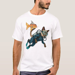 Camiseta Traje de Mergulho Azul do Gato Scuba
