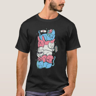 Camiseta Traje de pilha de gatos de Kawaii do Orgulho Trans