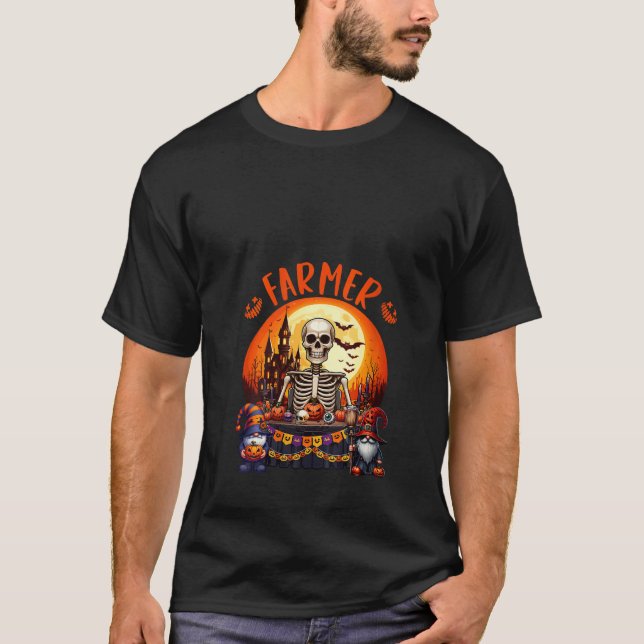 Camiseta Traje de Trabalho de Mulher Esqueleto de Terror Gn (Frente)