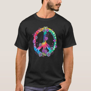 Camiseta Traje Hippie de Flores de Amor Sinal de Paz Tie Dy