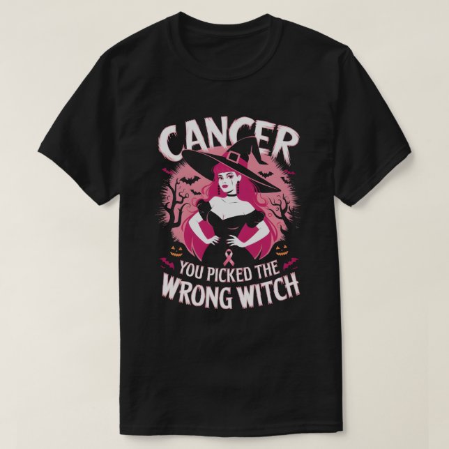 Camiseta Traje Mês de Consciência do cancer, Bruxa Guerreir (Frente do Design)