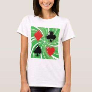 Camiseta Trajes de Cartas Retro Vibrantes Vermelho e Preto