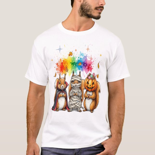 Camiseta Trajes de Esquilos Fofos de Halloween (Frente)