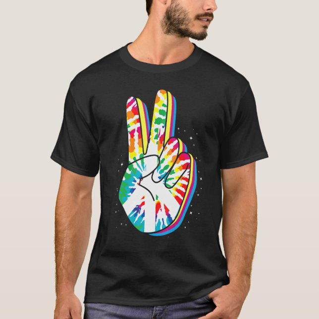 Camiseta Tranquilidade Tie Dye Finger Freedom Hippie Flower (Frente)