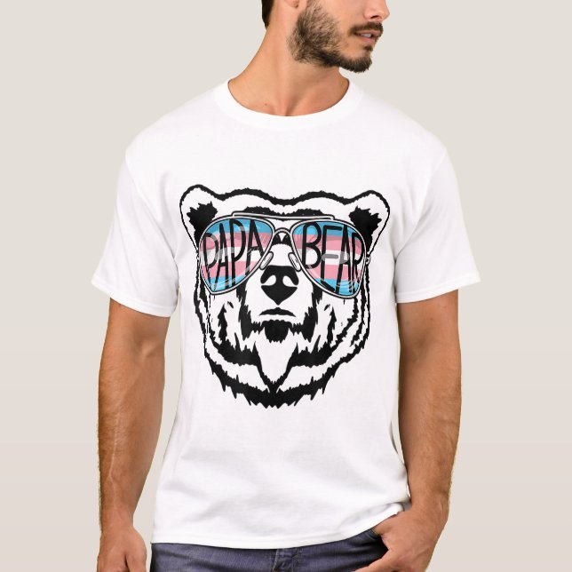 Camiseta Trans Papa Urso Orgulhoso Pai Ally Transgender Rai (Frente)
