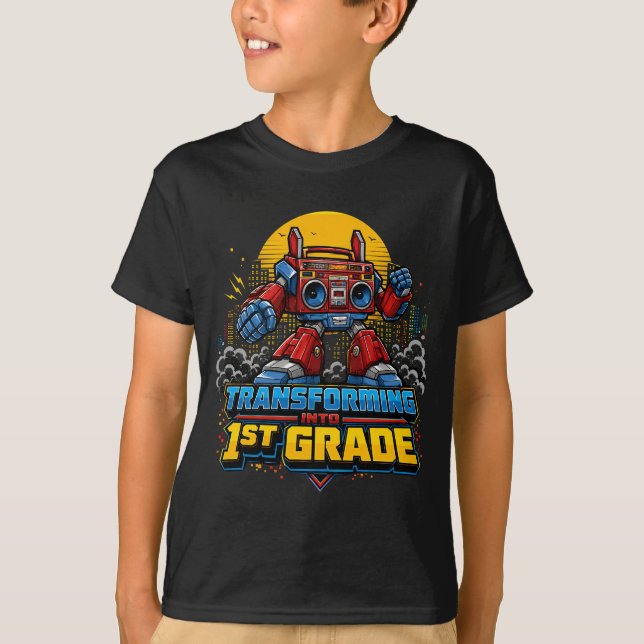 Camiseta Transformando em 1ª Série, Robô Retro Leg (Frente)