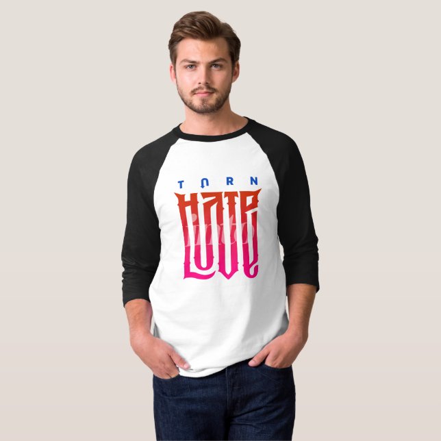 Camiseta Transforme o ódio em amor | Men 3/4 Capa Raglan (Frente Completa)