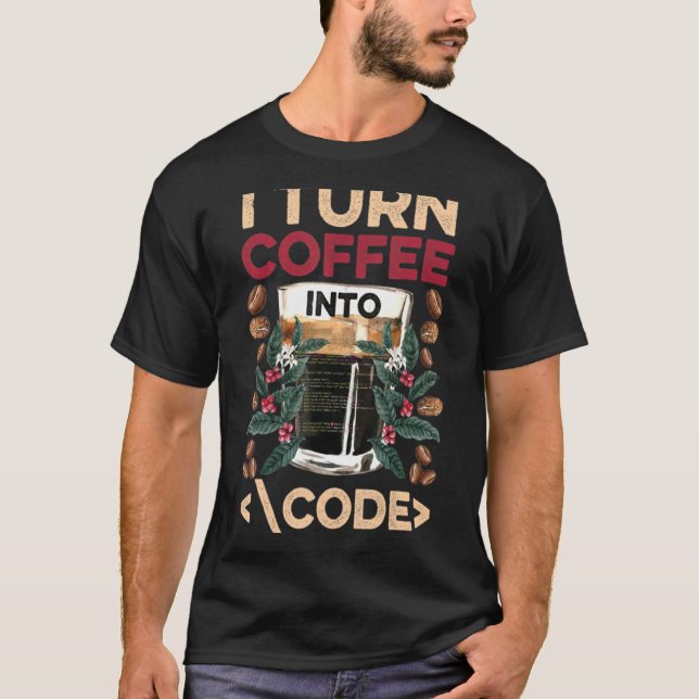 Camiseta Transformo Café Em Codificação De Desenvolvedores  (Frente)